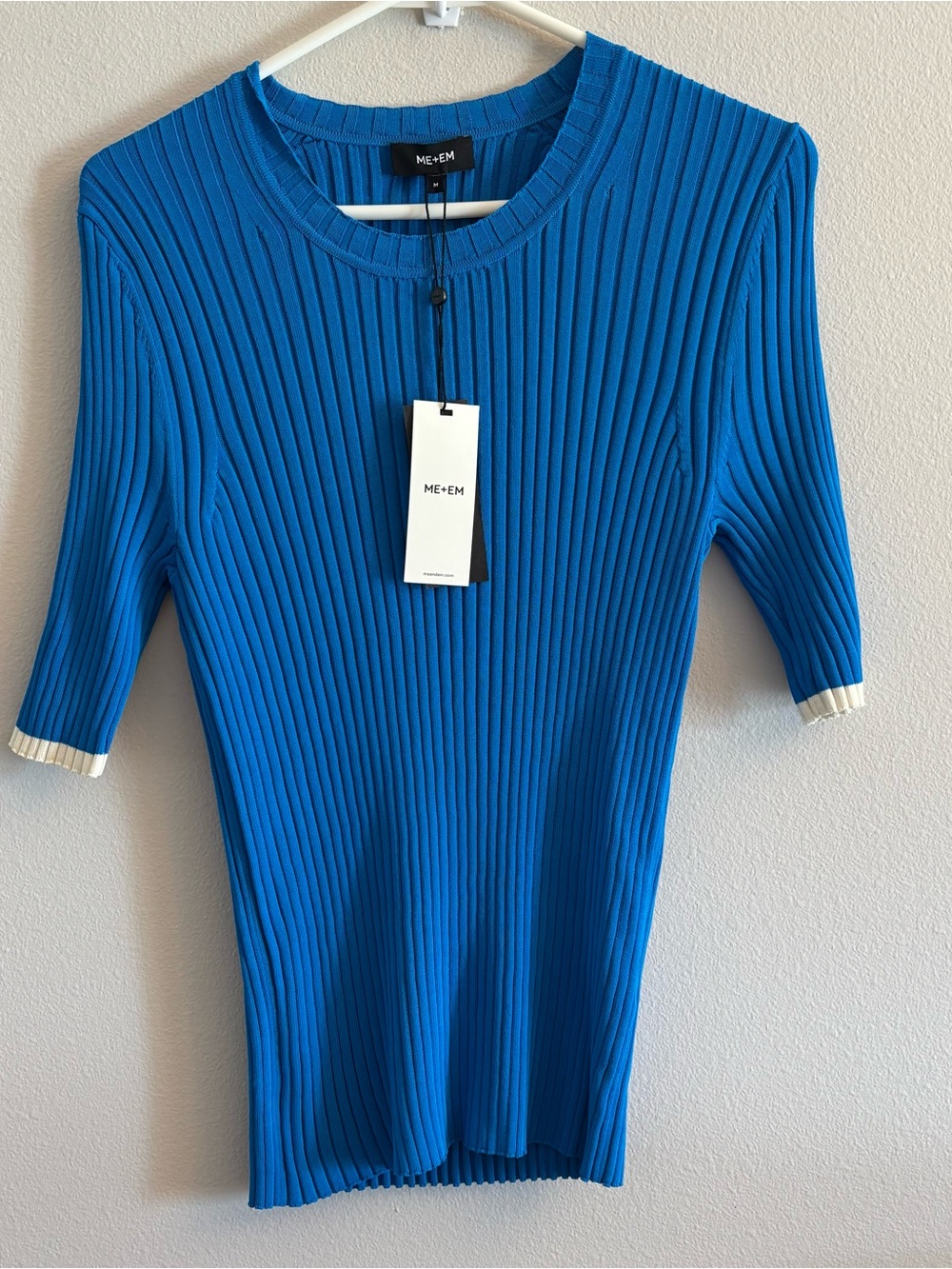 ME+EM Knit Easy Rib T-shirt Top Size M Blue Ribbed  Luxury Me + Em NEW